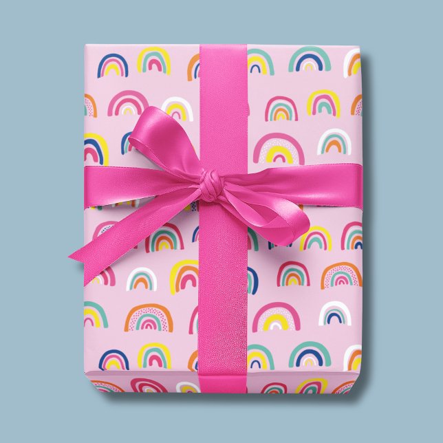 Papier Cadeau Arc-en-ciel aquarelle rose (Pink Rainbow girls wrapping paper, ideal for birthday, baby shower or new born baby.)