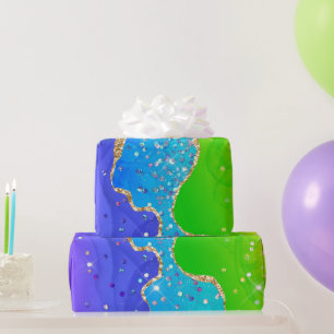 Papier Cadeau Arc-en-ciel brillant et agate fausse pailletée or