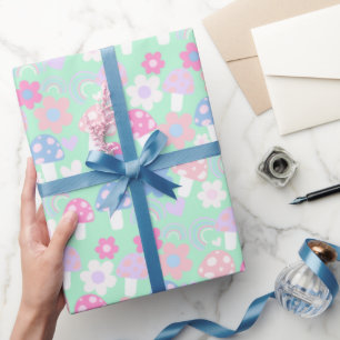 Papier Cadeau Arc-En-Ciel, Champignons Et Fleurs