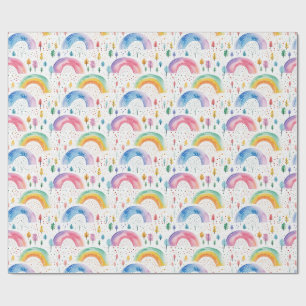 Papier Cadeau Arc-en-ciel coloré et arbre Motif transparent