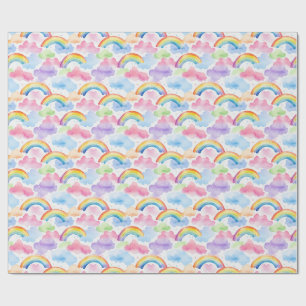 Papier Cadeau Arc-en-ciel coloré, Nuage et Motif étoilé