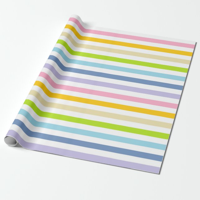 Papier Cadeau Arc-en-ciel en pastel et rayures blanches (Déroulé)