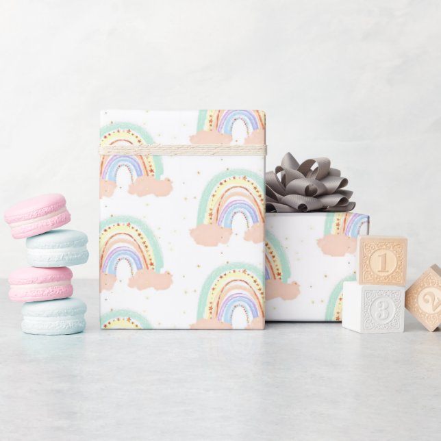 Papier Cadeau Arc-en-ciel et étoiles  (Baby Shower)
