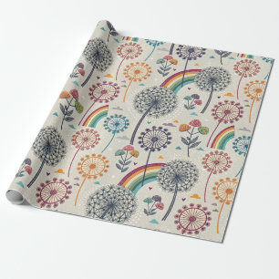 Papier Cadeau Arc-en-ciel et pissenlit botanique