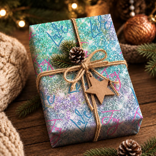 Papier Cadeau Arc-en-ciel Pailleté Turquoise Irridescent Élégant