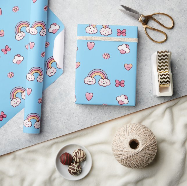Papier Cadeau Arc-en-ciel pastel bleu rêveur (Artisanat)