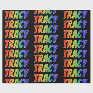 Papier Cadeau Arc-en-ciel prénom "TRACY"; Amusant et coloré