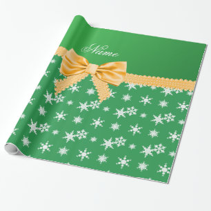 Papier Cadeau Arc vert nommé fait sur commande d'or de flocons