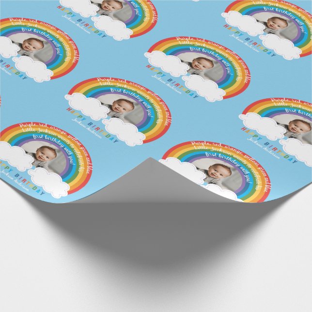 Papier Cadeau Arche arc-en-ciel sur les nuages Premier anniversa (Coin)