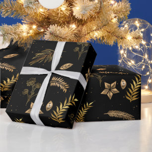 Papier Cadeau Arche d'or de Noël Noir moderne