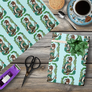 Papier Cadeau Archère Elfe de la Forêt Enchantée Verte Fantastiq
