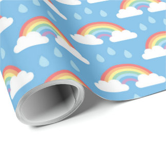 Papier Cadeau Arcs-en-ciel et gouttes-à-gouttes sur bleu clair