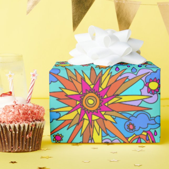 Papier Cadeau Arcs-en-ciel et soleil (Fête d'anniversaire)