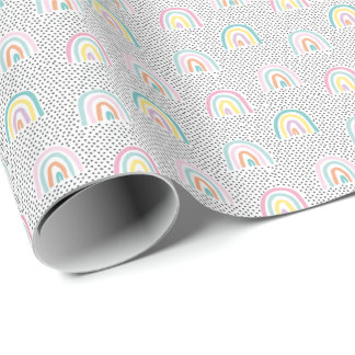 Papier Cadeau Arcs-en-ciel pastel mignons avec petits points
