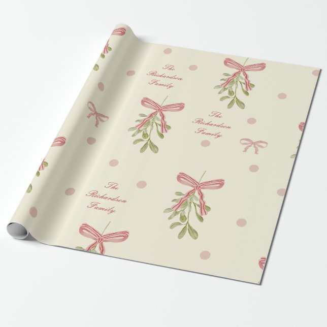 Papier Cadeau Arcs grandmillennial de gui Noël préppy (Déroulé)