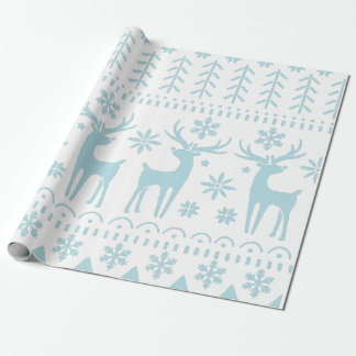 Papier Cadeau Arctic Blue Folk Art thème hiver