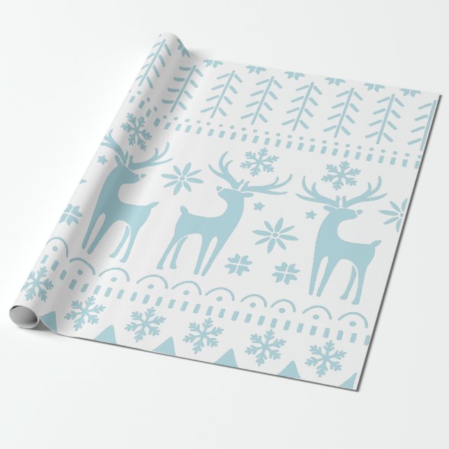 Papier Cadeau Arctic Blue Folk Art thème hiver (Déroulé)