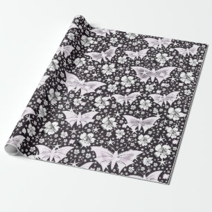 Papier Cadeau argent, brillant, brillant, papillons, exclusive