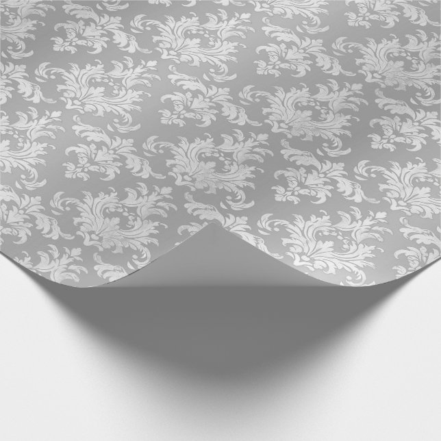 Papier Cadeau Argent Damask 25e anniversaire Mariage (Coin)