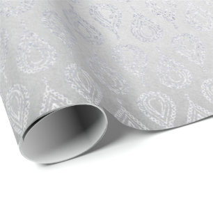 Papier Cadeau Argent Gris Floral Paisley Peacock Ornement