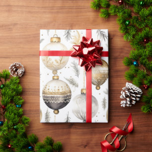 Papier Cadeau Argent Or Noir Vintage ornements de Noël