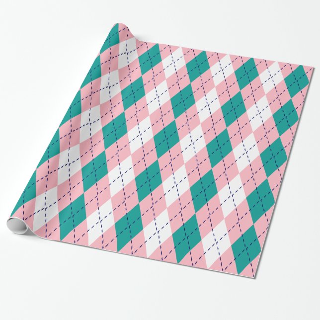 Papier Cadeau Argyle XL Rose Bleu Marine Blanc (Déroulé)