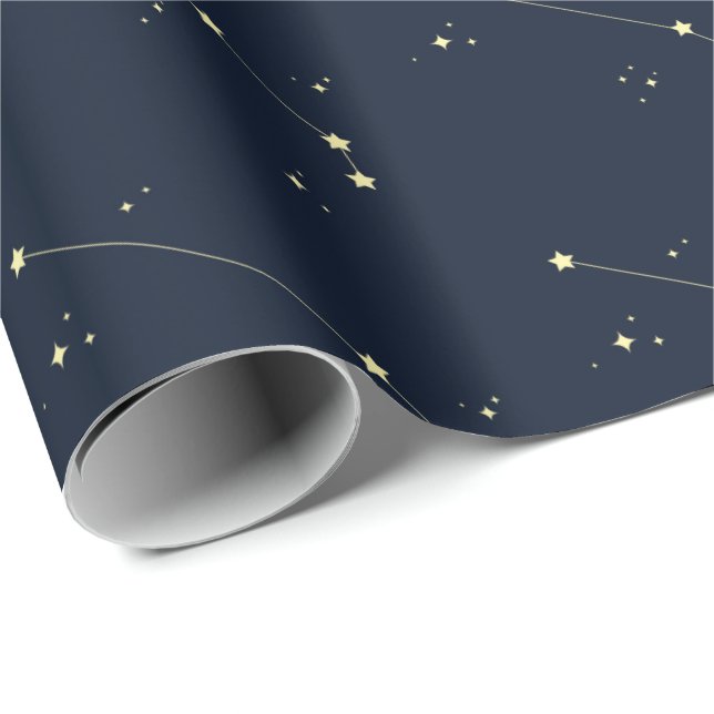 Papier Cadeau Aries Constellation Stars Dark Navy Bleu sans join (Coin rond)