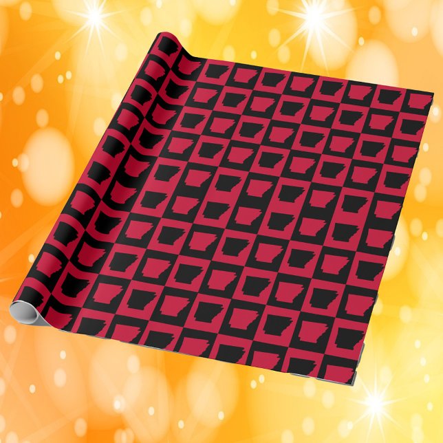 Papier Cadeau Arkansas Red and Black Checker Pattern (Wrapping paper with a black and red pattern featuring the outline of Arkansas.)