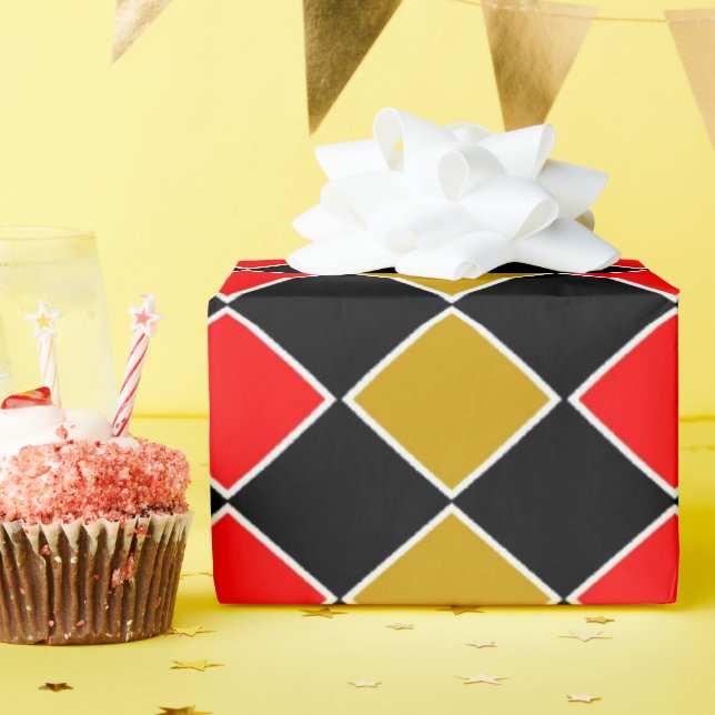 Papier Cadeau Arlequin rouge et or (Fête d'anniversaire)