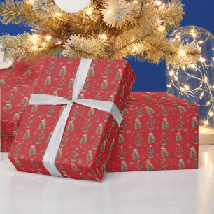 Papier Cadeau Armadillo Père Noël Rouge avec sapin de Noël et ét