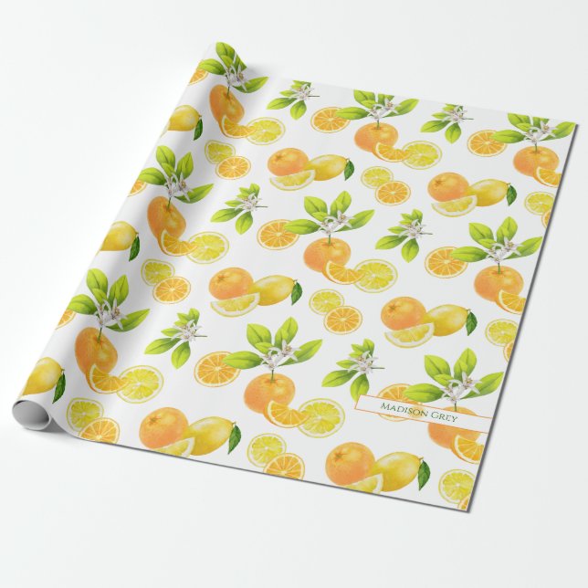 Papier Cadeau Arômes d'agrumes Oranges et citrons Patten (Déroulé)