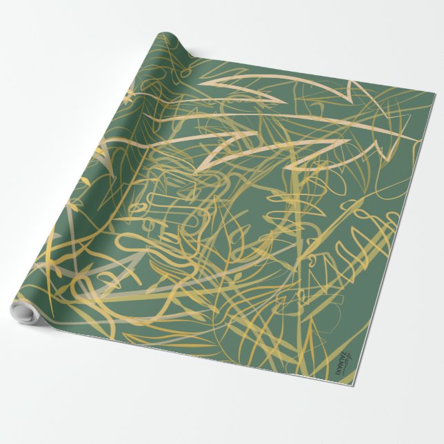Papier Cadeau Arrière - plan Abstrait Gold Leaf Green (Déroulé)