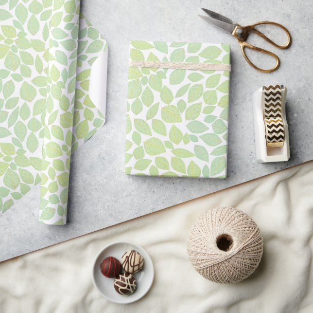 Papier Cadeau Arrière - plan blanc Motif feuille vert toutes les (Artisanat)