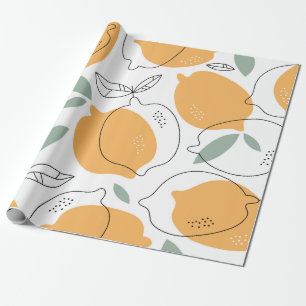 Papier Cadeau Arrière - plan de citrons dessiné à la main. Motif