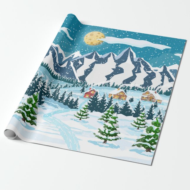 Papier Cadeau Arrière - plan de Noël d'hiver. Pin bois et sn (Déroulé)