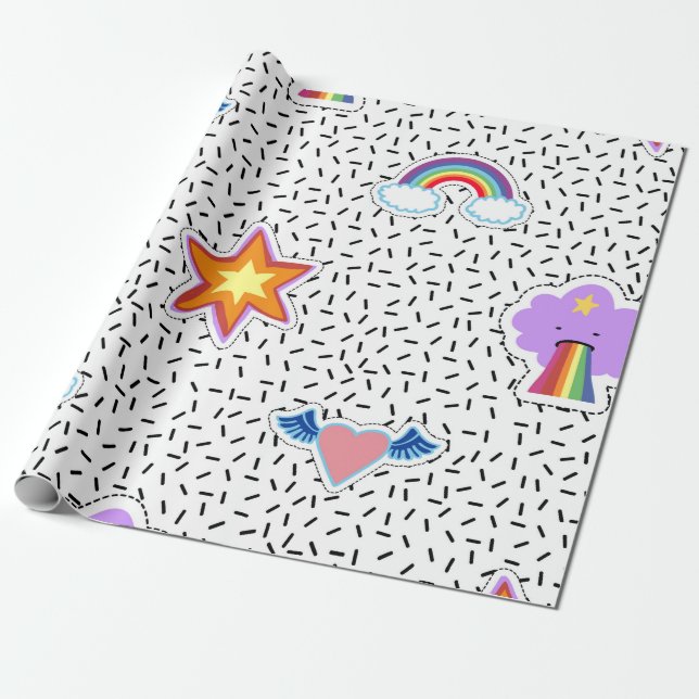 Papier Cadeau Arrière - plan motif transparent avec patch cartoo (Déroulé)