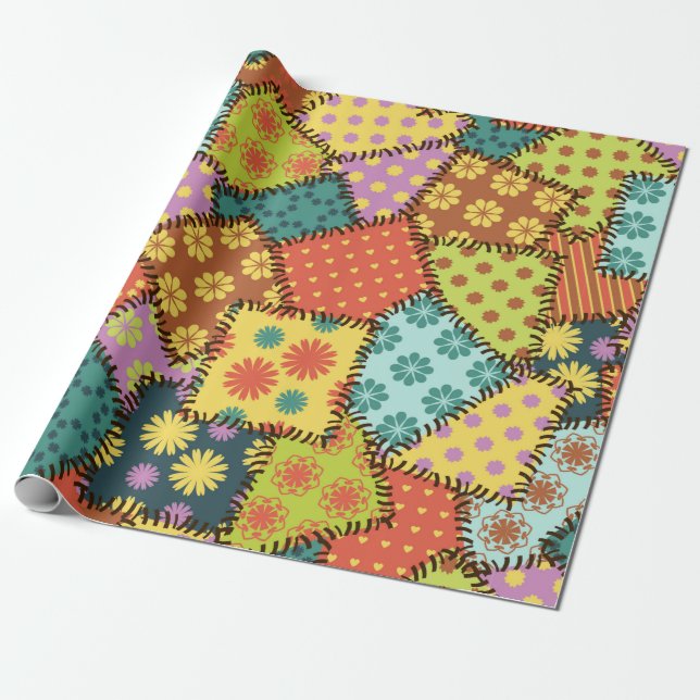 Papier Cadeau arrière - plan patchwork avec différents motifs (Déroulé)