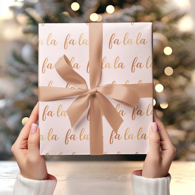 Papier Cadeau Arrière - plan rose avec Gold Fa La La (Créateur téléchargé)