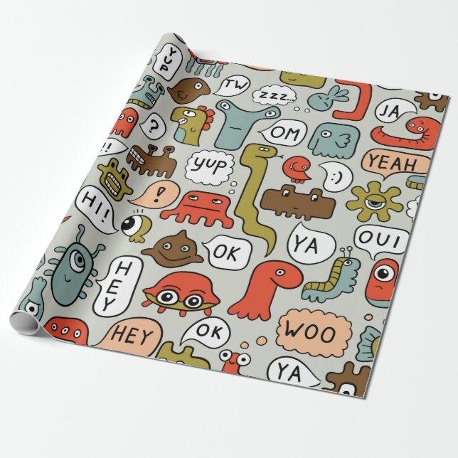 Papier Cadeau arrière - plan sans soudure avec de mignons monstr (Déroulé)