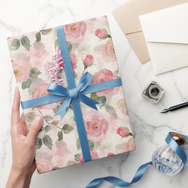 Papier Cadeau Arrose florale de roses roses romantiques pour la  (Cadeaux)