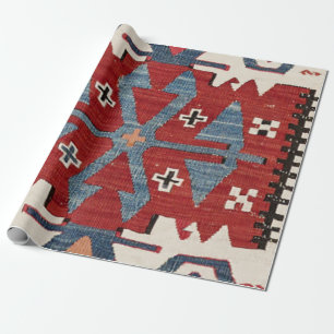 Papier Cadeau Arrow en Diamant Bleu Konya II 19e siècle Authenti