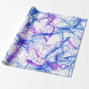 Papier Cadeau Art à l'encre alcoolique violet bleu blanc abstrai