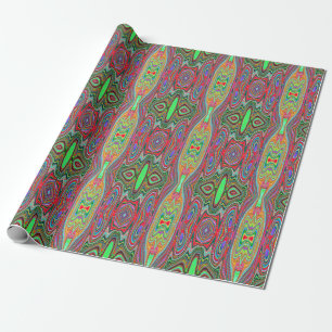 Papier Cadeau Art Abstrait Groovy Rouge, Vert et Bleu Tripant