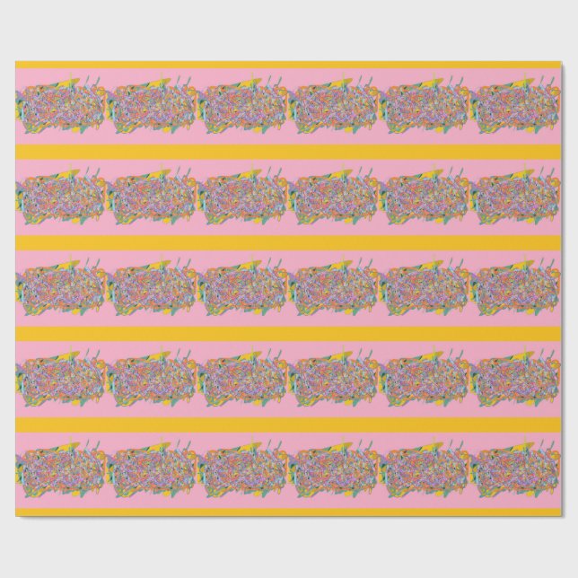 Papier Cadeau art abstrait rayures sur rose (Plat)