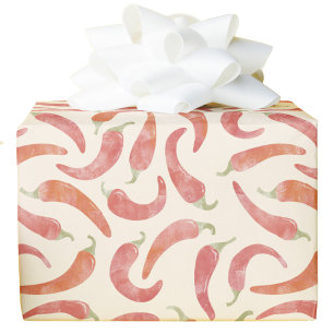 Papier Cadeau Art alimentaire à l'aquarelle Crème Rouge Piment