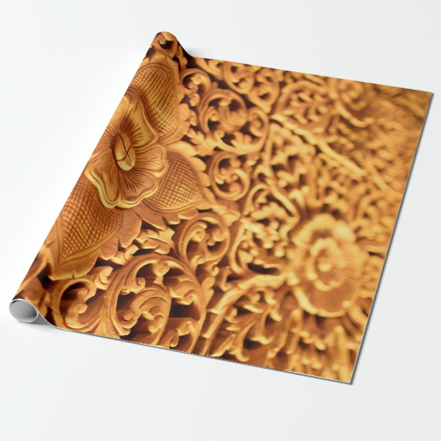 Papier Cadeau Art antique à fleurs d'or gros (Déroulé)