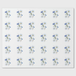 Papier Cadeau Art aquarelle florale bleue Élégantes fleurs sau