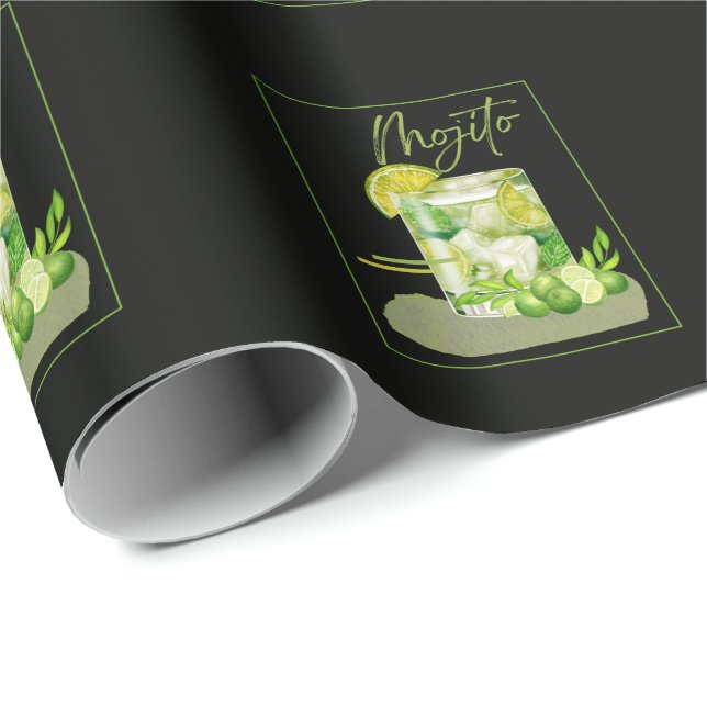 Papier Cadeau Art aquarelle Mojito Cocktail (Coin rond)