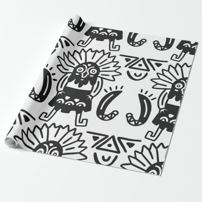 Papier Cadeau Art aztèque - Motif lézard (Déroulé)