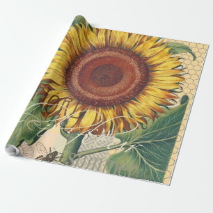 Papier Cadeau Art de fleur de damas vintage tournesol